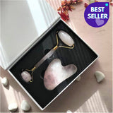 LUXURY GIFT BOX GUA SHA SCULPTOR & FACIAL ROLLER ROSE QUARTZ