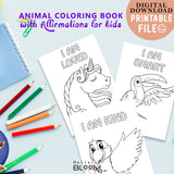 PRINTABLE COLORING BOOK FOR KIDS | CUTE ANIMALS WITH POSITIVE AFFIRMATIONS | DIGITAL DOWNLOAD