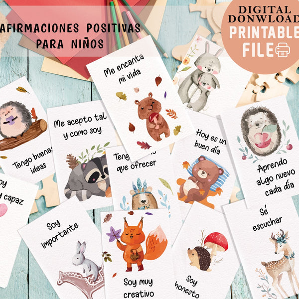 PRINTABLE AFFIRMATION CARDS FOR KIDS  SPANISH | BACK TO SCHOOL KIT | AFIRMACIONES EN ESPAÑOL | WATERCOLOR