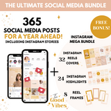 THE ULTIMATE SOCIAL MEDIA BUNDLE | 365 POSTS DONE FOR YOU | BONUS HIGHLIGHT IG STORIES TEMPLATES, COVERS, REELS , FRAMES
