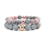 ESSENTIAL OIL DIFFUSER BRACELET SET | LAVA STONE AND PINK JASPER