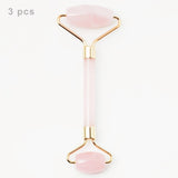 ROLLER FOR FACIAL MASSAGE-NATURAL JADE & ROSE QUARTZ | 3 UNITS BUNDLE