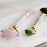 ROLLER FOR FACIAL MASSAGE-NATURAL JADE & ROSE QUARTZ | 3 UNITS BUNDLE