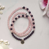 AMETHYST ROSE QUARTZ MALA BRACELET - LOTUS
