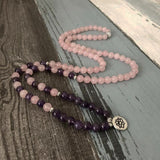 AMETHYST ROSE QUARTZ MALA BRACELET - LOTUS