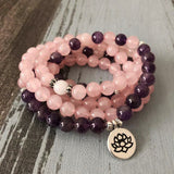AMETHYST ROSE QUARTZ MALA BRACELET - LOTUS