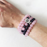 AMETHYST ROSE QUARTZ MALA BRACELET - LOTUS