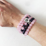 AMETHYST ROSE QUARTZ MALA BRACELET - LOTUS
