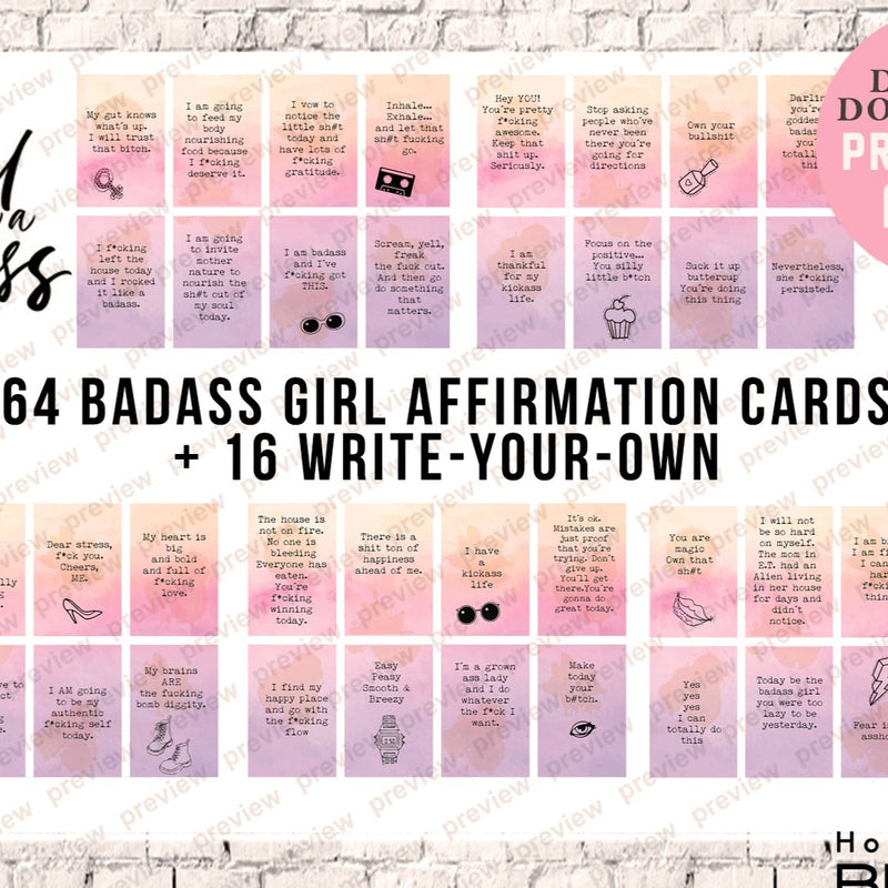 Printable Affirmation Cards funny, Printable Affirmations, Self Love Affirmation Deck, Motivational Cards, Manifestation Cards, Positive Daily Affirmation Affirmation for a badass girl holistik bloom