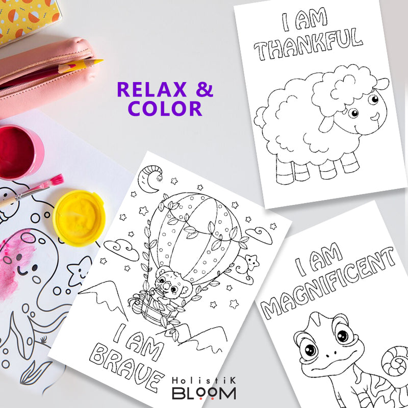 PRINTABLE COLORING BOOK FOR KIDS | CUTE ANIMALS WITH POSITIVE AFFIRMATIONS | DIGITAL DOWNLOAD