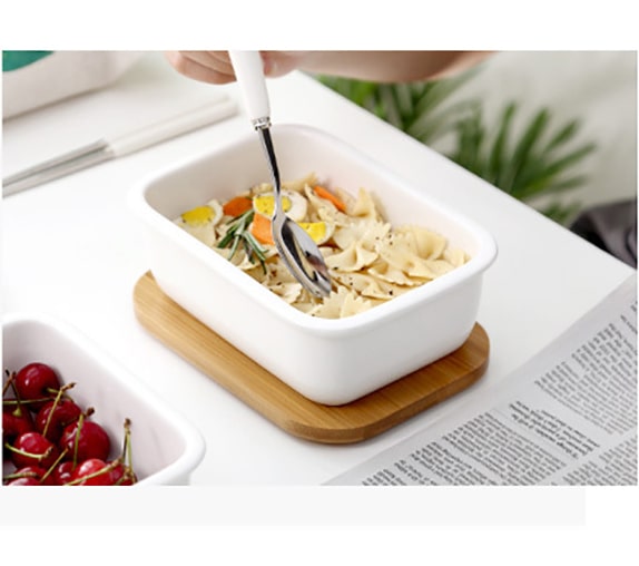 CERAMIC AND BAMBOO LUNCH BENTO BOX