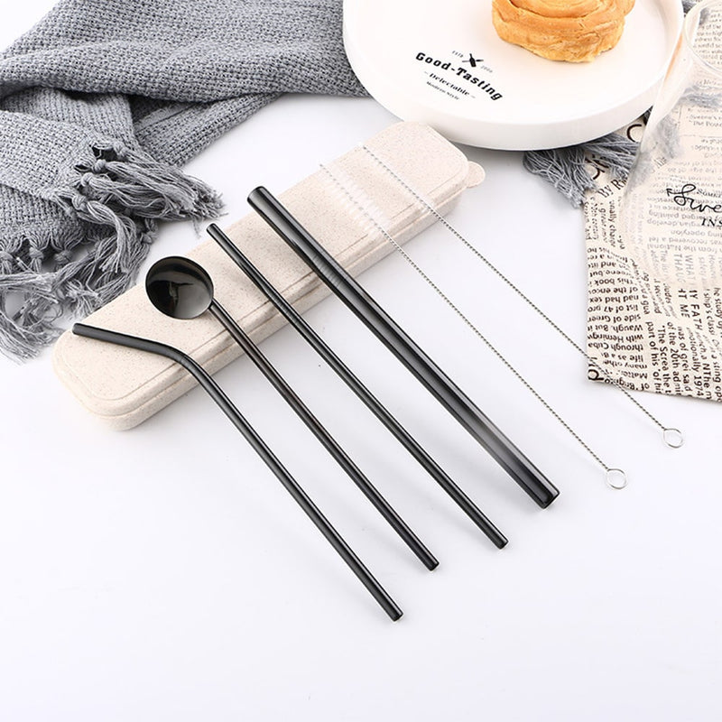 REUSABLE STAINLESS STEEL STRAW SPOON SET