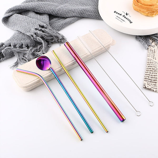 REUSABLE STAINLESS STEEL STRAW SPOON SET