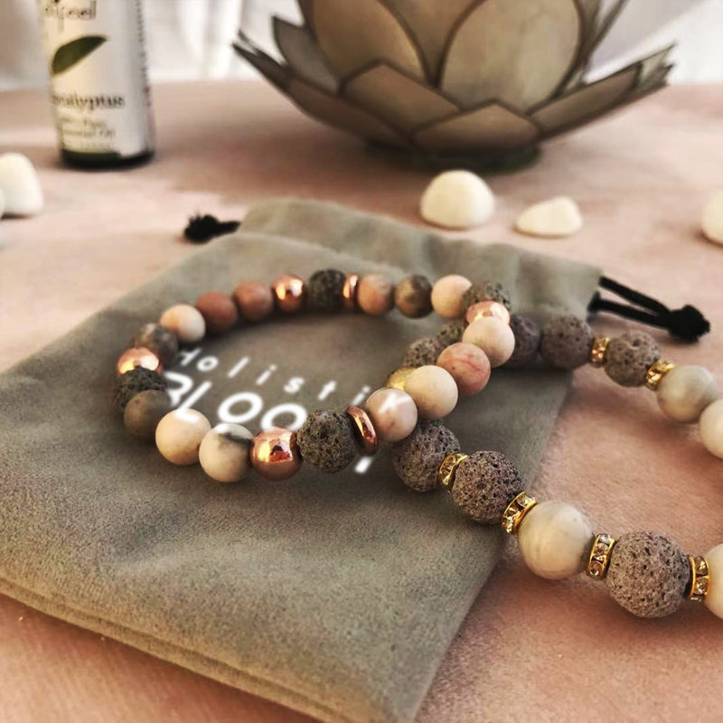 ESSENTIAL OIL DIFFUSER BRACELET SET LAVA STONE AND PINK JASPER