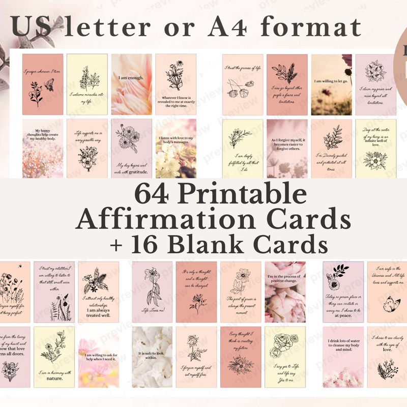 45 Positive Affirmation Card Deck, Vision Board Printables, Cards